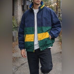 Vintage 90s Colorblock Retro Streetwear Green Yellow Navy Jacket—XL